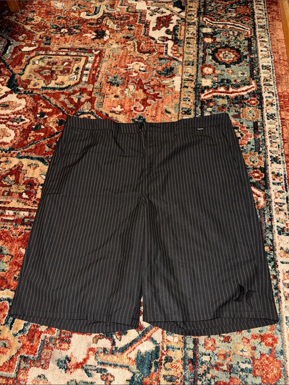 Hurley Men's Black Pinstripe Flat Front Shorts